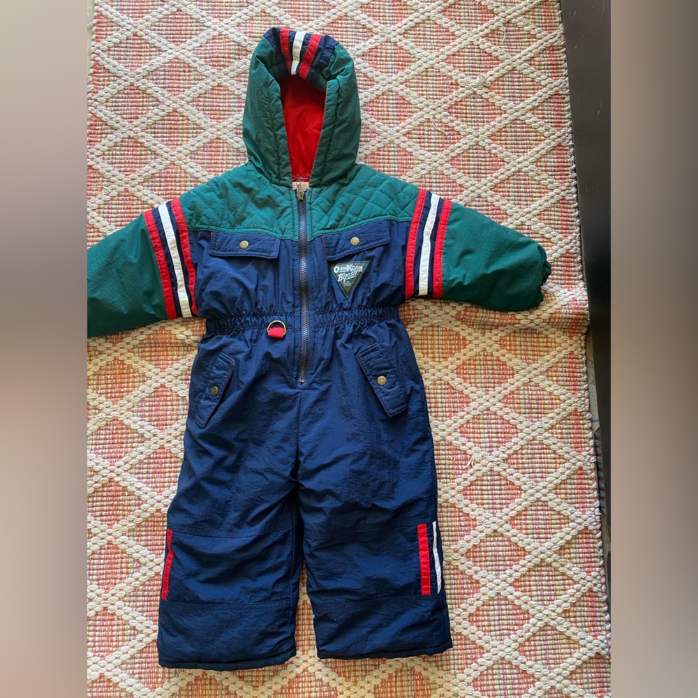 Rare Vintage Oshkosh Kids Zip Up Snow Ski Suit Hoodie Onepiece 3T